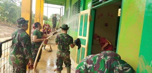 Korem 064/MY Laksanakan Karya Bakti Membersihkan Ponpes Latansa