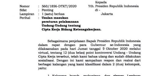 Terkait UU Omnibus Law Ciptaker, Gubernur Sampaikan Usulan dan Masukan Masyarakat Banten