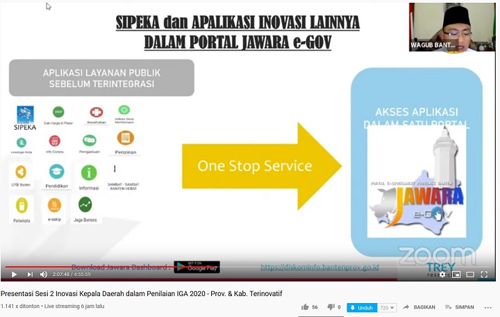 Wagub Andika Presentasikan Sipeka di Ajang Innovative Goverment Award 2020 Kemendagri