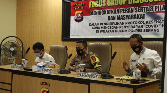 Sinergitas 3 Pilar Cegah Penyebaran Covid-19, Polres Serang Gelar FGD