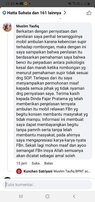 Komentar Dianggap Menyakitkan Relawan FBn, Sekdis Dinsos Pandeglang : Saya Minta Maaf