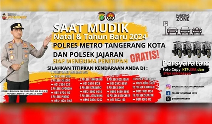 Libur Nataru, Polrestro Tangkot Buka Layanan Penitipan Kendaraan Gratis