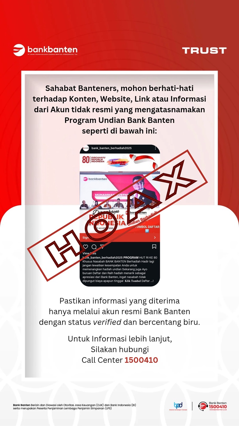 Waspada Penipuan! Bank Banten Imbau Nasabah Hati-hati Terhadap Informasi Undian Palsu