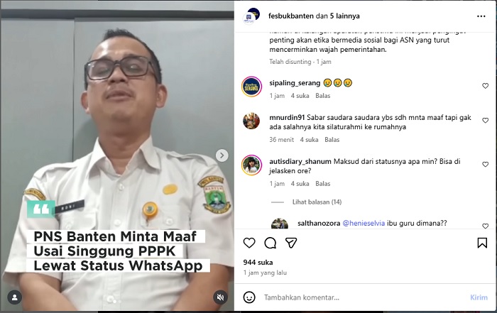 Jagat Medsos Gaduh, Video Permintaan Maaf PNS Banten Usai Singgung PPPK Lewat Status WA Banjir Komentar Netizen