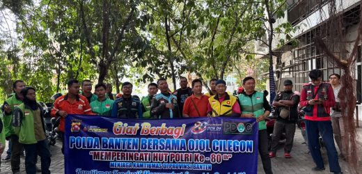 PDOC dan Polda Banten Bagikan Sembako Kepada Ratusan Ojol di Cilegon